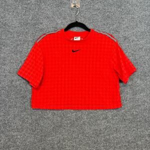 Nike Shirt Womens Small Crop Top Center Swoosh Herringbone Crewneck Casual